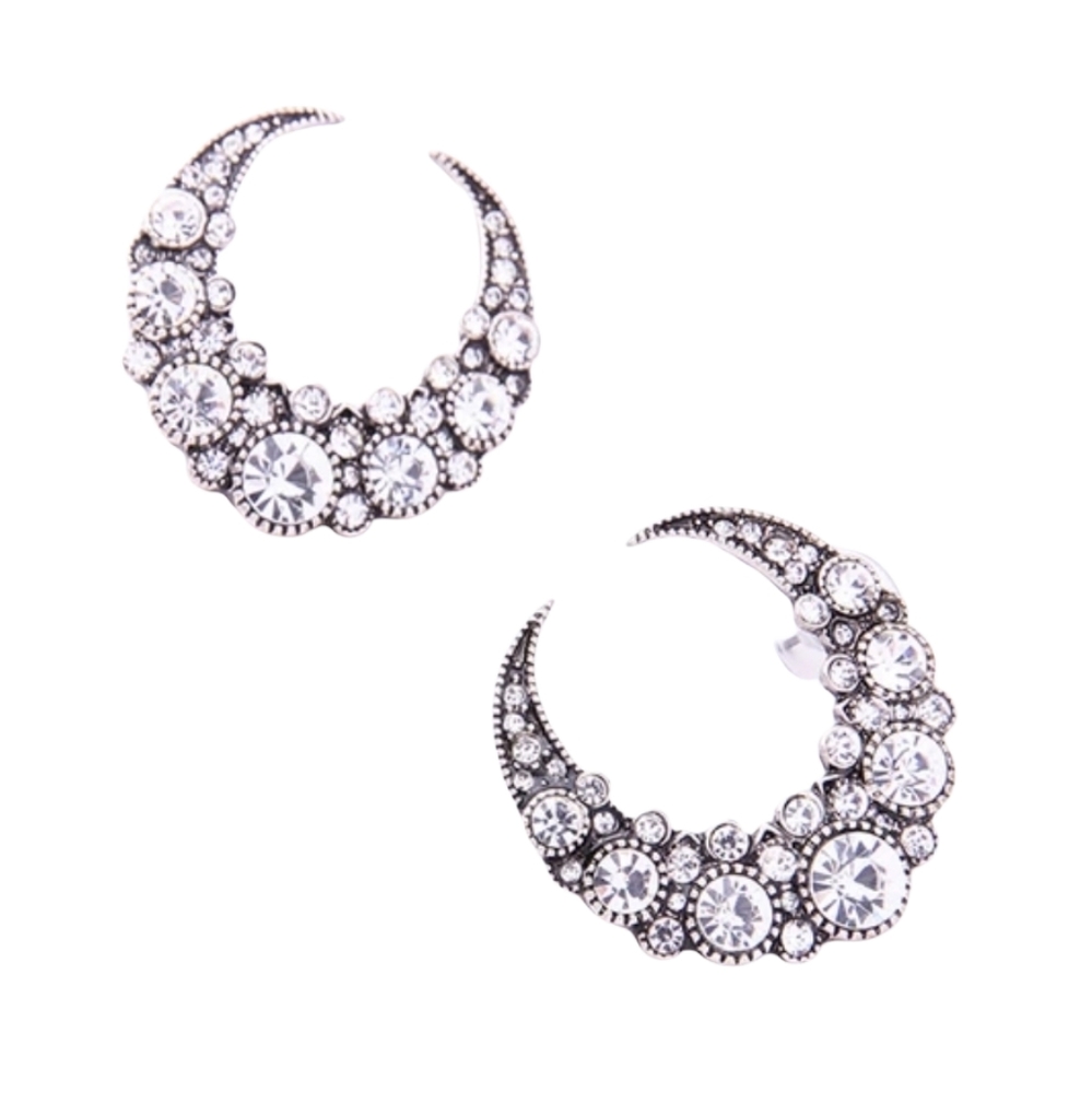 Rhinestone Crescent Moon Earrings